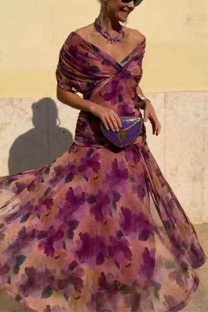 Louise | Elegancka Maxi Sukienka na Przyjęcie z Dekoltem w Serek