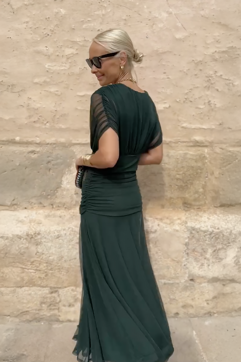 Louise | Elegancka Maxi Sukienka na Przyjęcie z Dekoltem w Serek