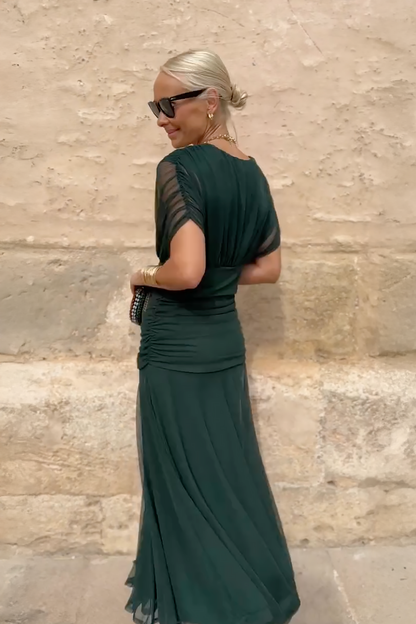 Louise | Elegancka Maxi Sukienka na Przyjęcie z Dekoltem w Serek