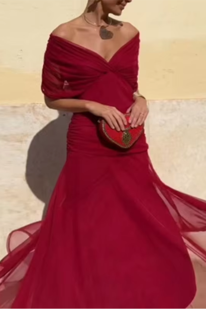Louise | Elegancka Maxi Sukienka na Przyjęcie z Dekoltem w Serek