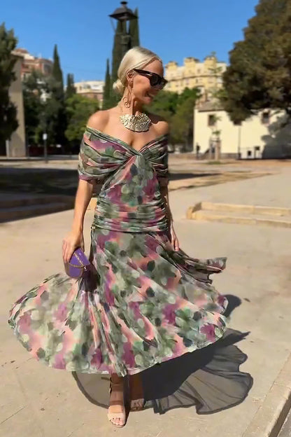 Louise | Elegancka Maxi Sukienka na Przyjęcie z Dekoltem w Serek