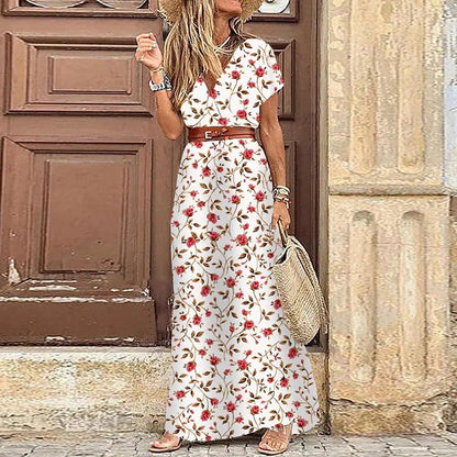Justine™ – Długa, zwiewna sukienka boho z paskiem