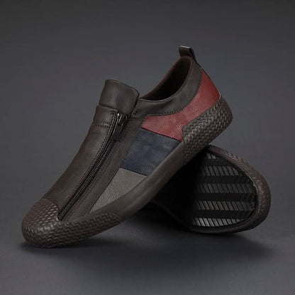 Carradon – skórzane sneakersy męskie ELARA, detal bocznego zamka błyskawicznego