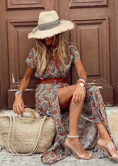 Justine™ – Długa, zwiewna sukienka boho z paskiem