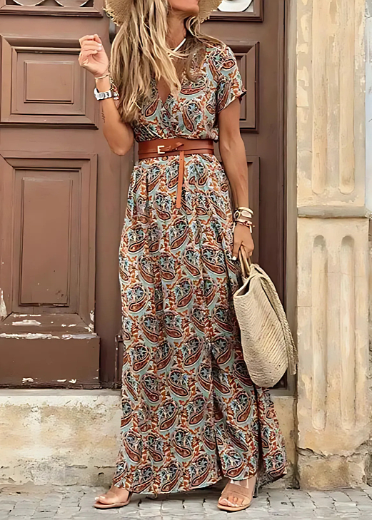 Justine™ – Długa, zwiewna sukienka boho z paskiem