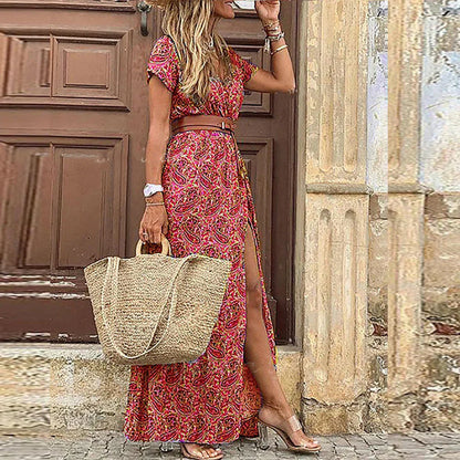 Justine™ – Długa, zwiewna sukienka boho z paskiem